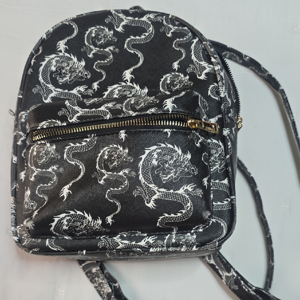Black Dragon Print Backpack